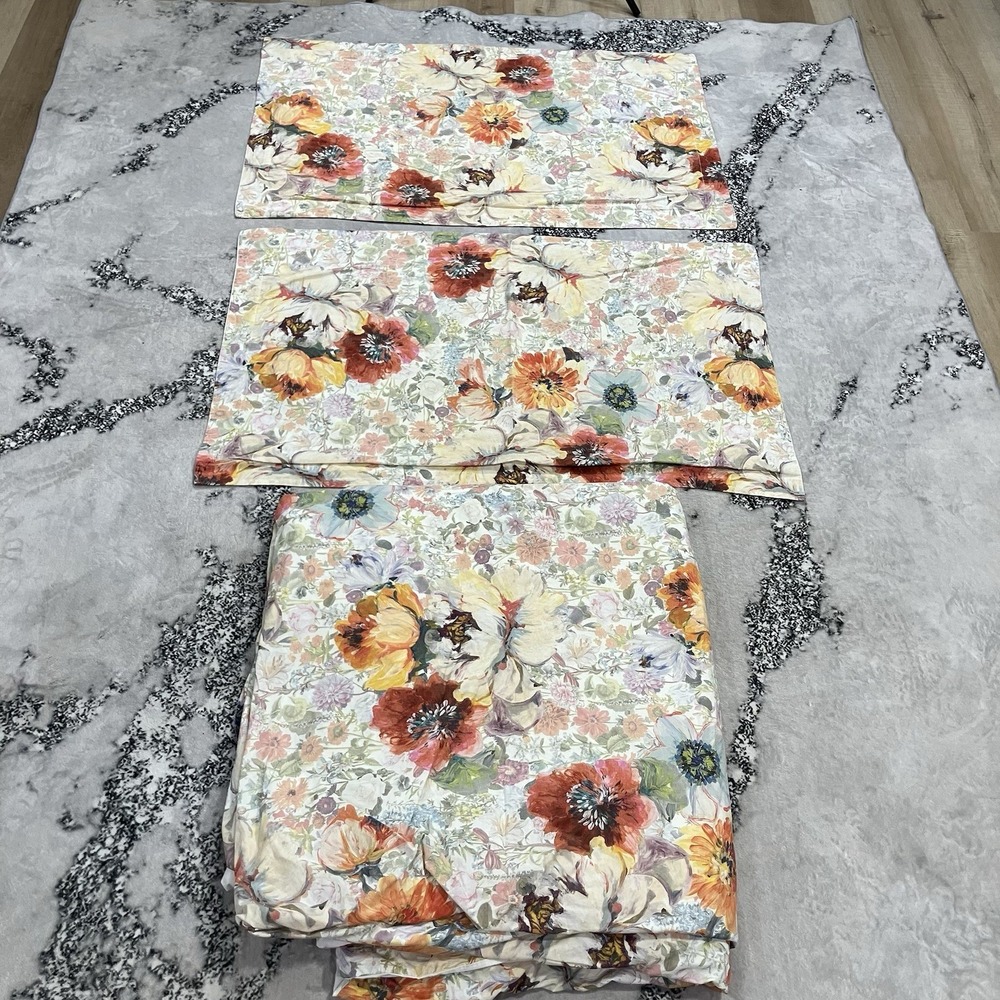 Pottery Barn Cotton Floral Duvet Cover Set King / California King 2 Pillow Shams